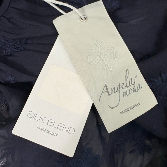 Women's Halter Blouse Large Silk Blend Navy Embroidered Boho Made in Italy - Picture 8 of 8